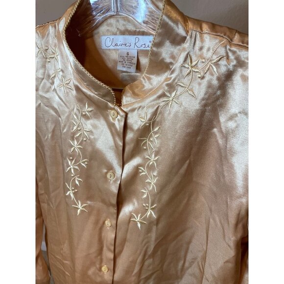 Vintage Claire’s Rose Champagne Embroidered Flannel Lined Pajama Set Sz S - Picture 4 of 12